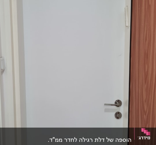 דלת לבנה עם ידית מתכת כסופה